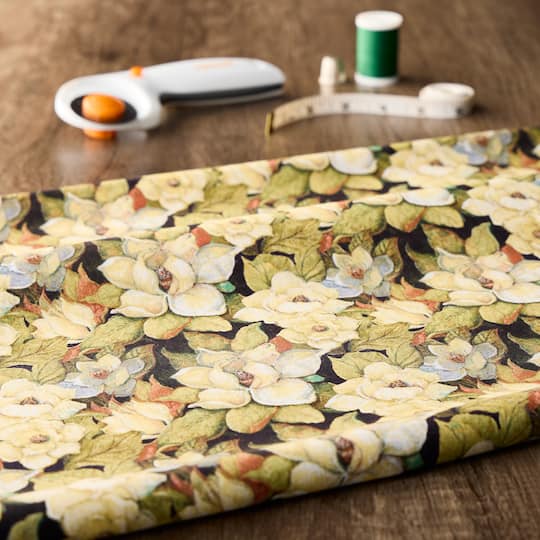 Springs Creative Black Iridescent Magnolia Cotton Fabric